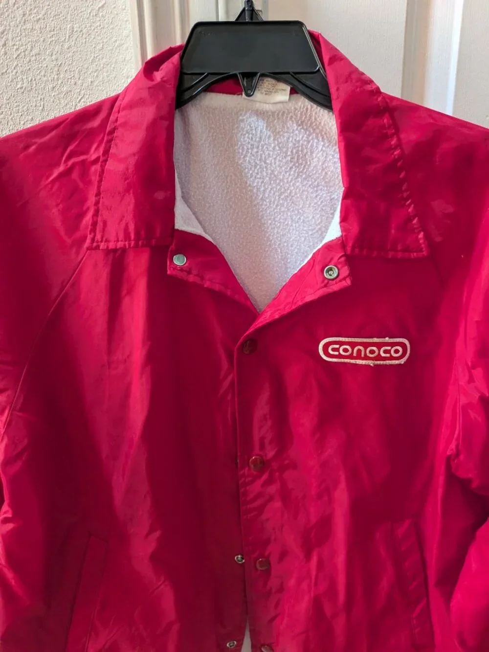 Conoco Jacket Mens Large Red Windbreaker Button Snap